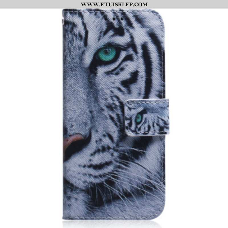 Etui Folio do Xiaomi 13 z Łańcuch Pasiasty Biały Tygrys